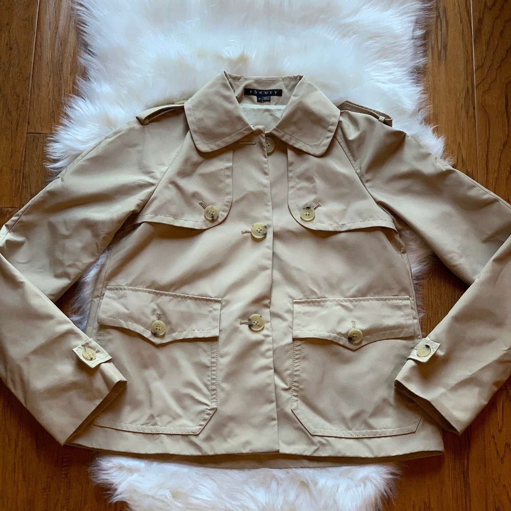 Theory Cropped Trench Jacket Khaki XS